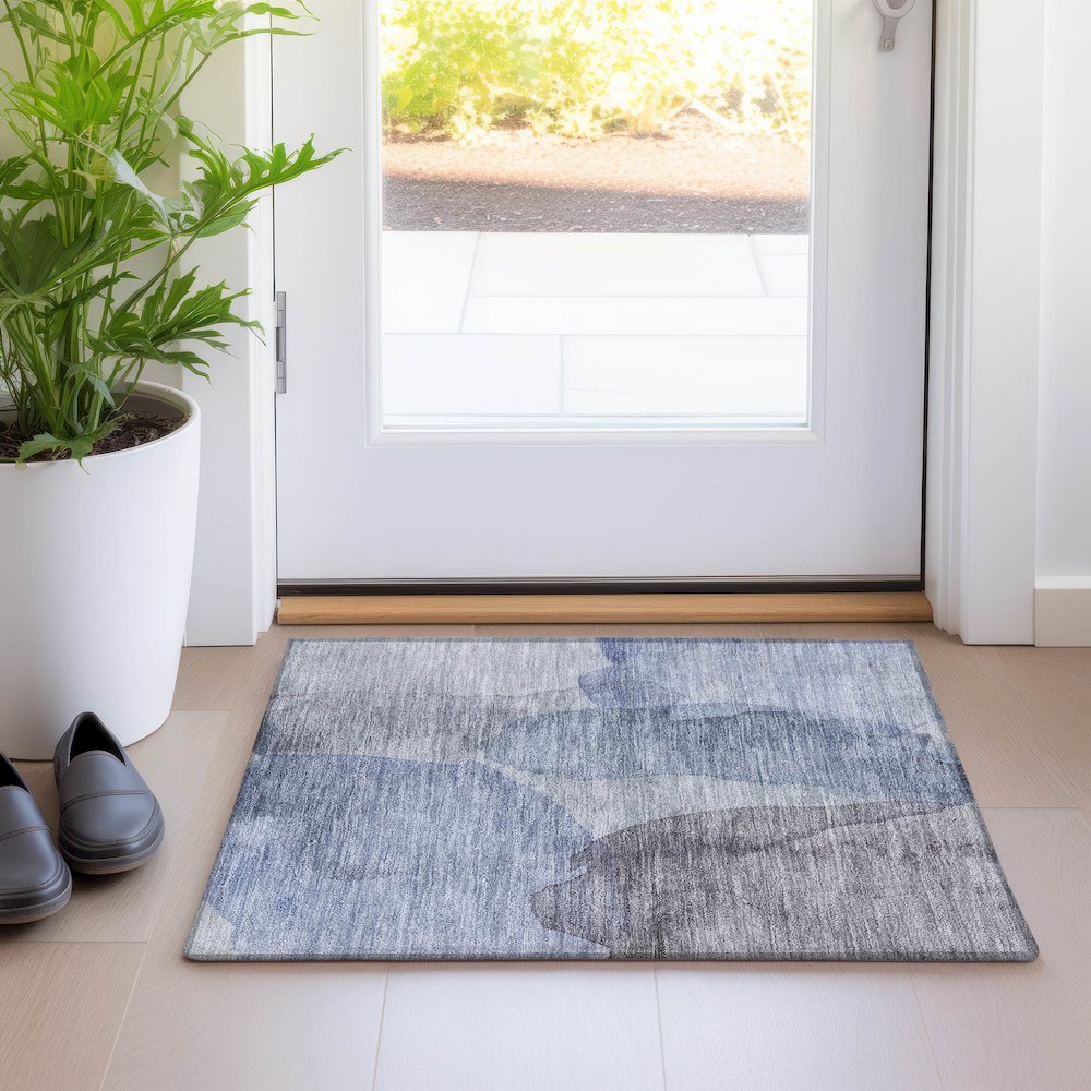 Luxury Washable Indoor/Outdoor Ravenna Blue 1'8" x 2'6" Rug. Picture 5