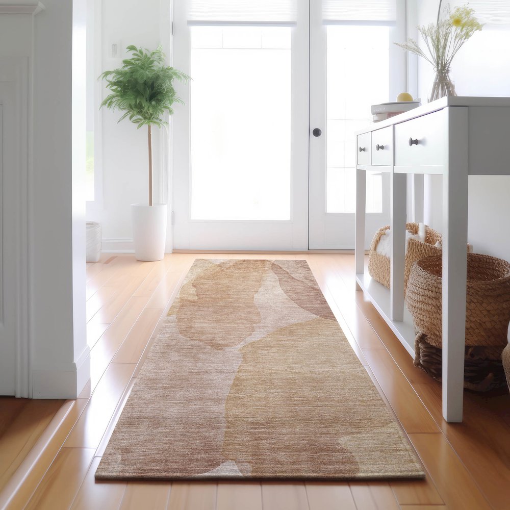 Luxury Washable Indoor/Outdoor Ravenna Coral 2'3" x 7'6" Runner Rug. Picture 5