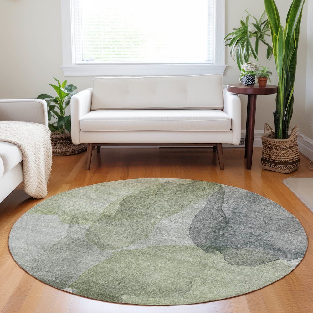 Luxury Washable Indoor/Outdoor Ravenna Fern 8' x 8' Round Rug. Picture 5