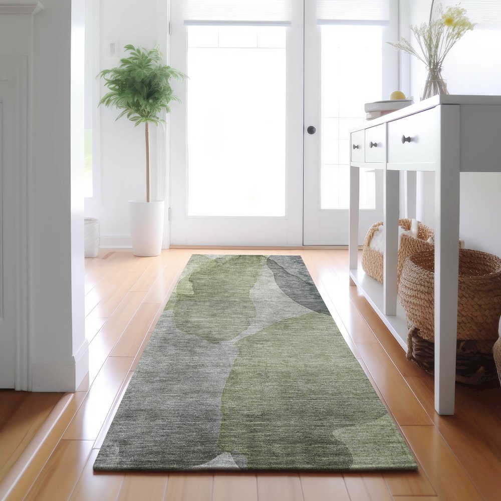Luxury Washable Indoor/Outdoor Ravenna Fern 2'3" x 7'6" Runner Rug. Picture 5