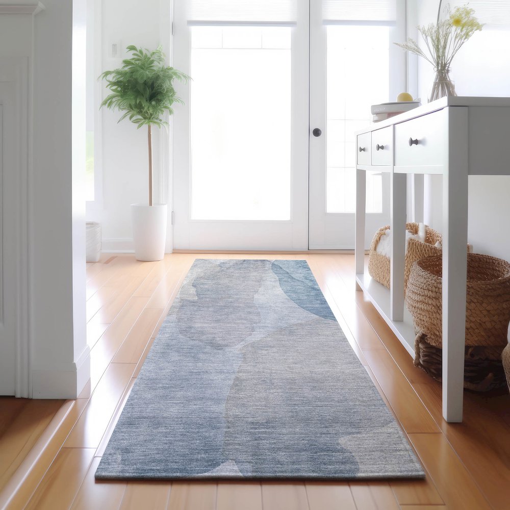 Luxury Washable Indoor/Outdoor Ravenna Sky 2'3" x 7'6" Runner Rug. Picture 5