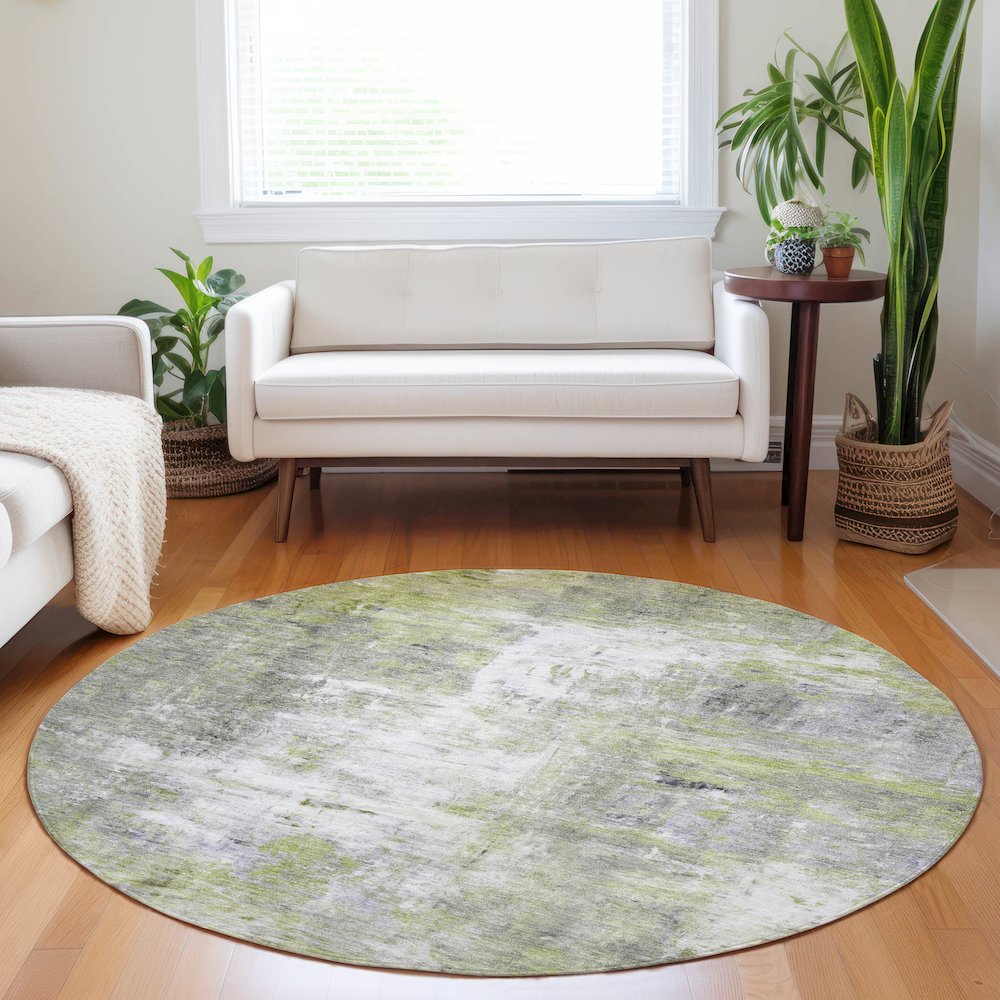 Luxury Washable Indoor/Outdoor Ravenna Aloe 8' x 8' Round Rug. Picture 5