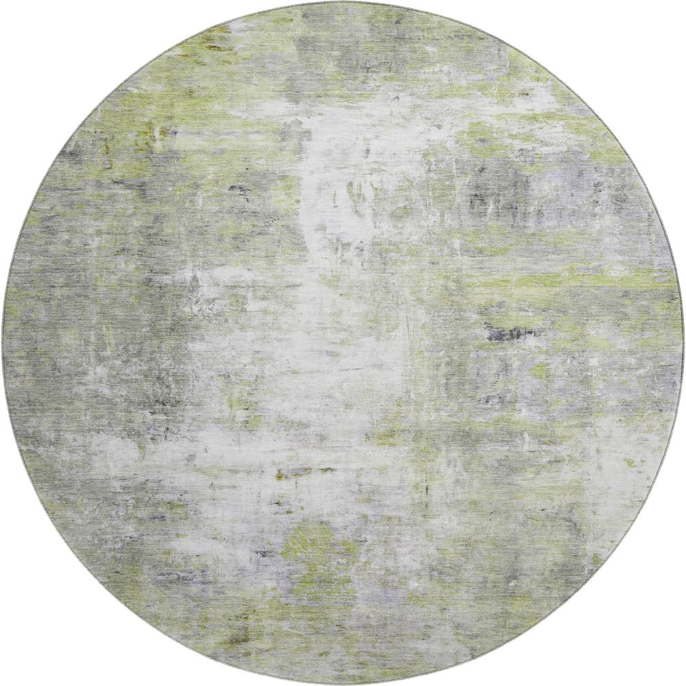 Luxury Washable Indoor/Outdoor Ravenna Aloe 8' x 8' Round Rug. Picture 1