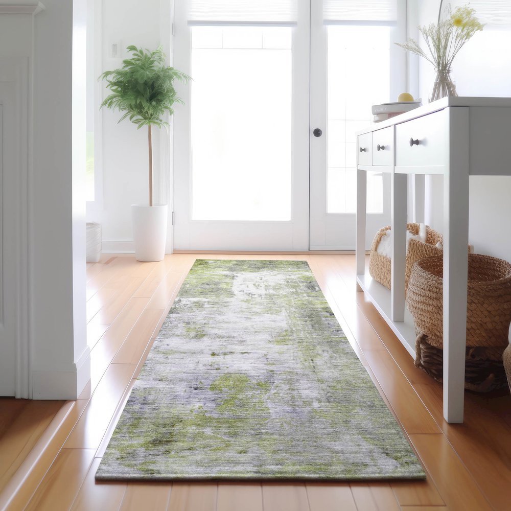 Luxury Washable Indoor/Outdoor Ravenna Aloe 2'3" x 7'6" Runner Rug. Picture 5