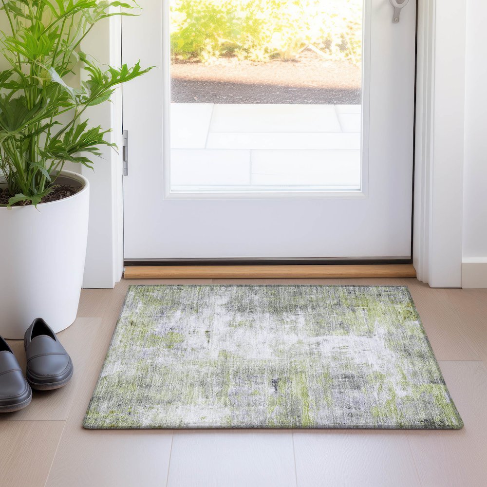 Luxury Washable Indoor/Outdoor Ravenna Aloe 1'8" x 2'6" Rug. Picture 5