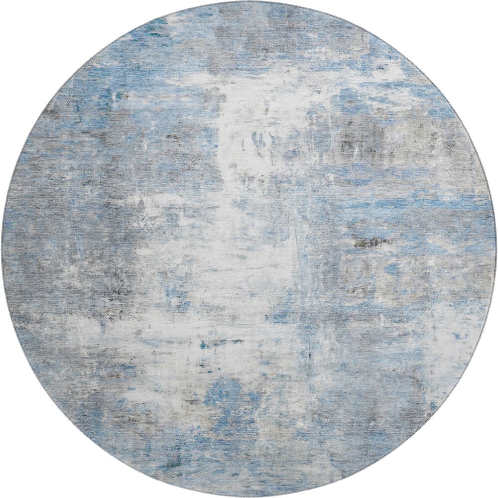 Luxury Washable Indoor/Outdoor Ravenna Blue 8' x 8' Round Rug. Picture 1