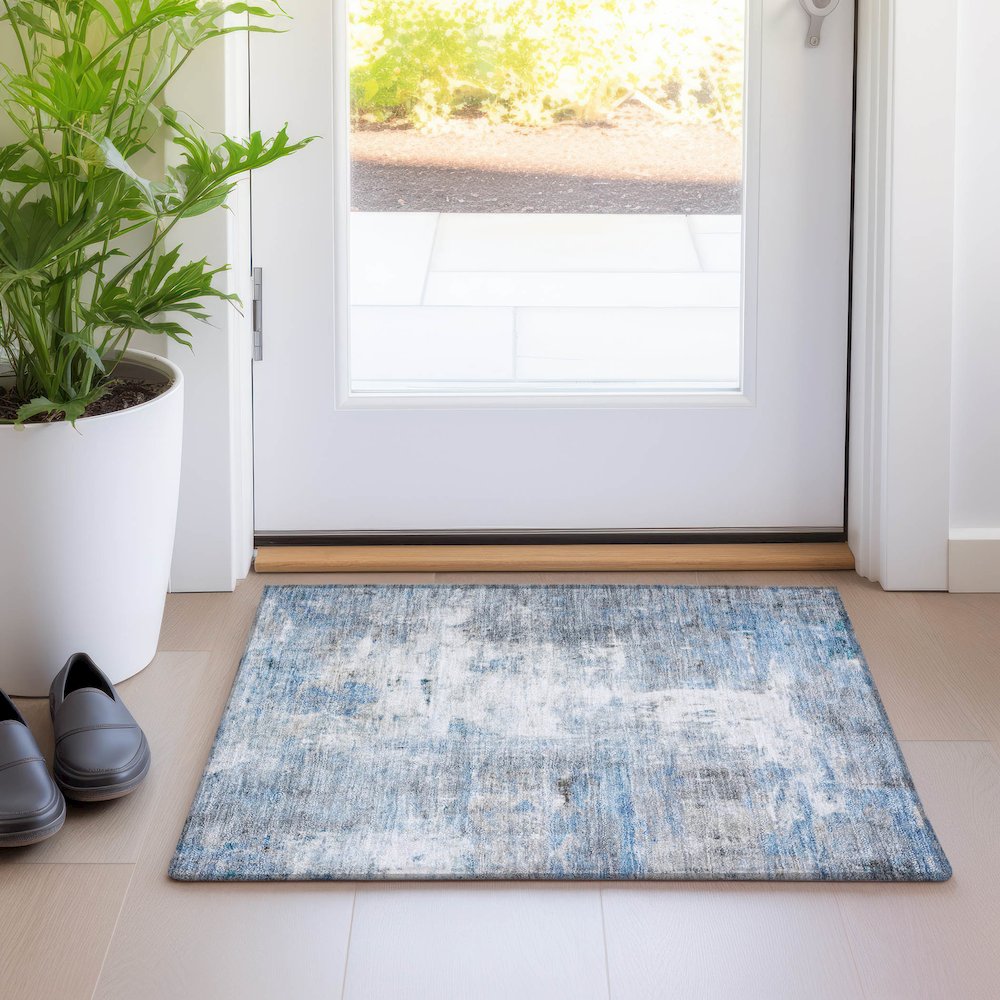 Luxury Washable Indoor/Outdoor Ravenna Blue 1'8" x 2'6" Rug. Picture 5