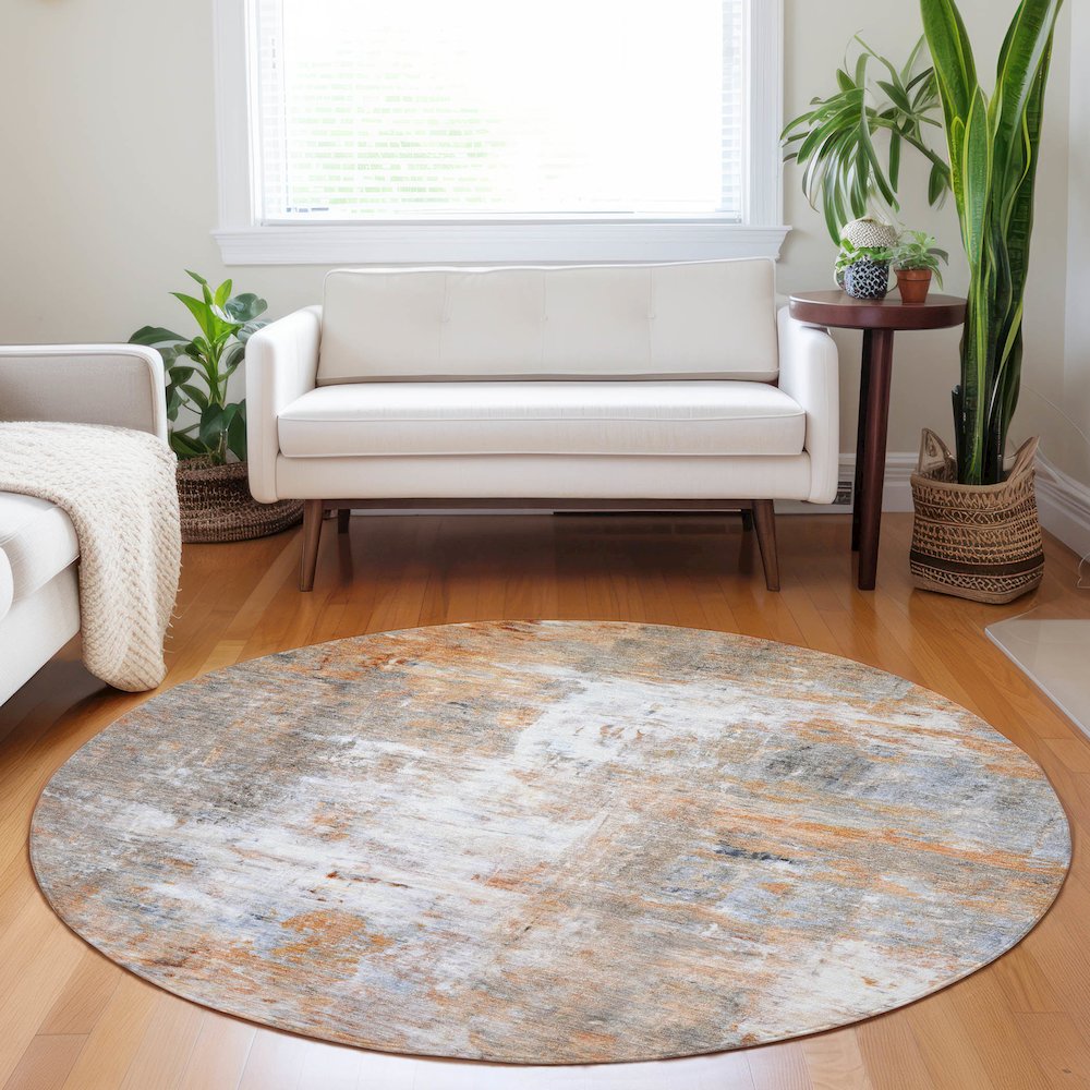 Luxury Washable Indoor/Outdoor Ravenna Copper 8' x 8' Round Rug. Picture 5