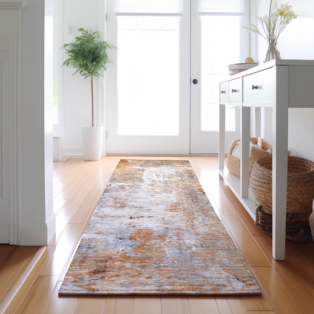 Luxury Washable Indoor/Outdoor Ravenna Copper 2'3" x 7'6" Runner Rug. Picture 5