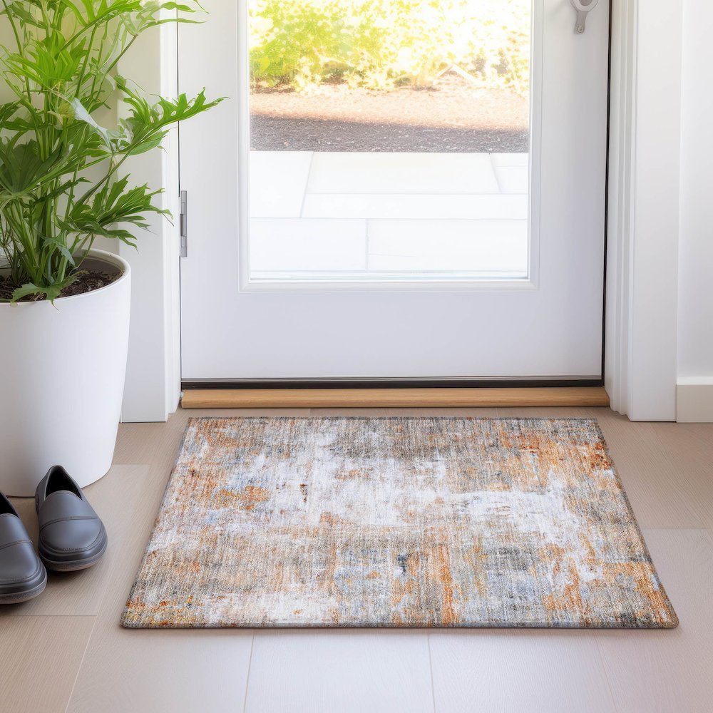 Luxury Washable Indoor/Outdoor Ravenna Copper 1'8" x 2'6" Rug. Picture 5