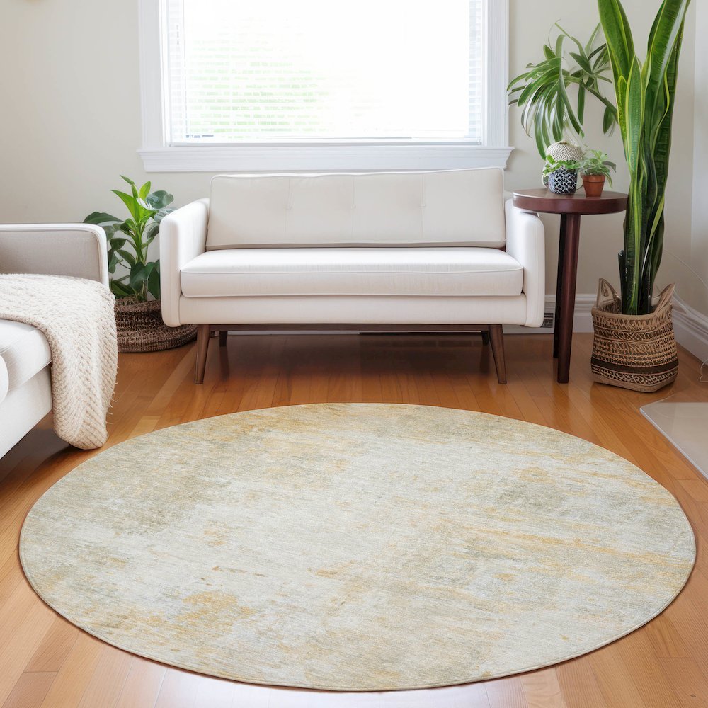 Luxury Washable Indoor/Outdoor Ravenna Linen 8' x 8' Round Rug. Picture 5