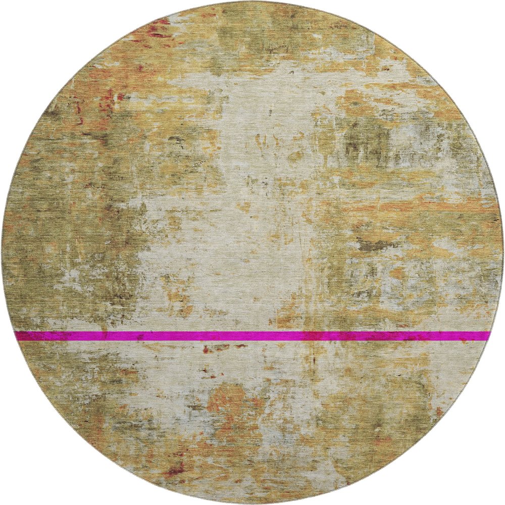 Luxury Washable Indoor/Outdoor Ravenna Olive 8' x 8' Round Rug. Picture 1