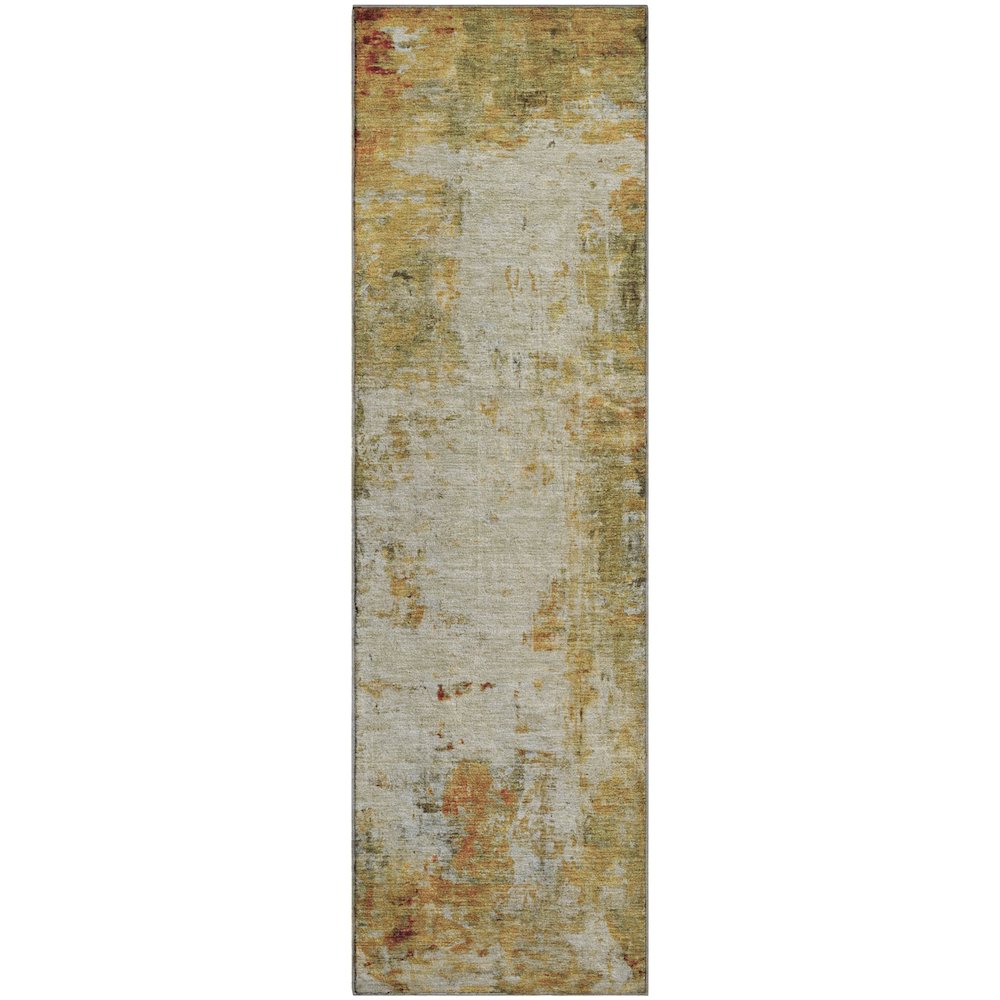 Luxury Washable Indoor/Outdoor Ravenna Olive 2'3" x 7'6" Runner Rug. Picture 1