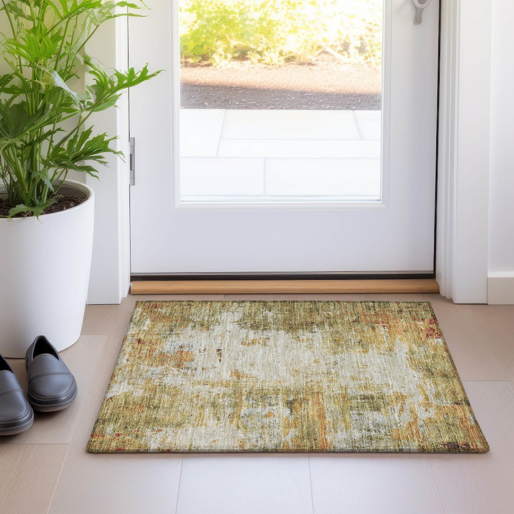 Luxury Washable Indoor/Outdoor Ravenna Olive 1'8" x 2'6" Rug. Picture 5