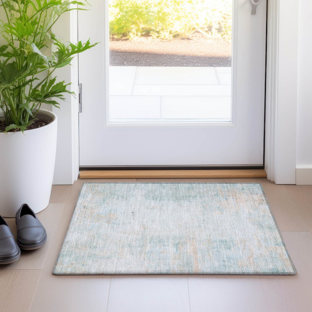 Luxury Washable Indoor/Outdoor Ravenna Seafoam 1'8" x 2'6" Rug. Picture 5