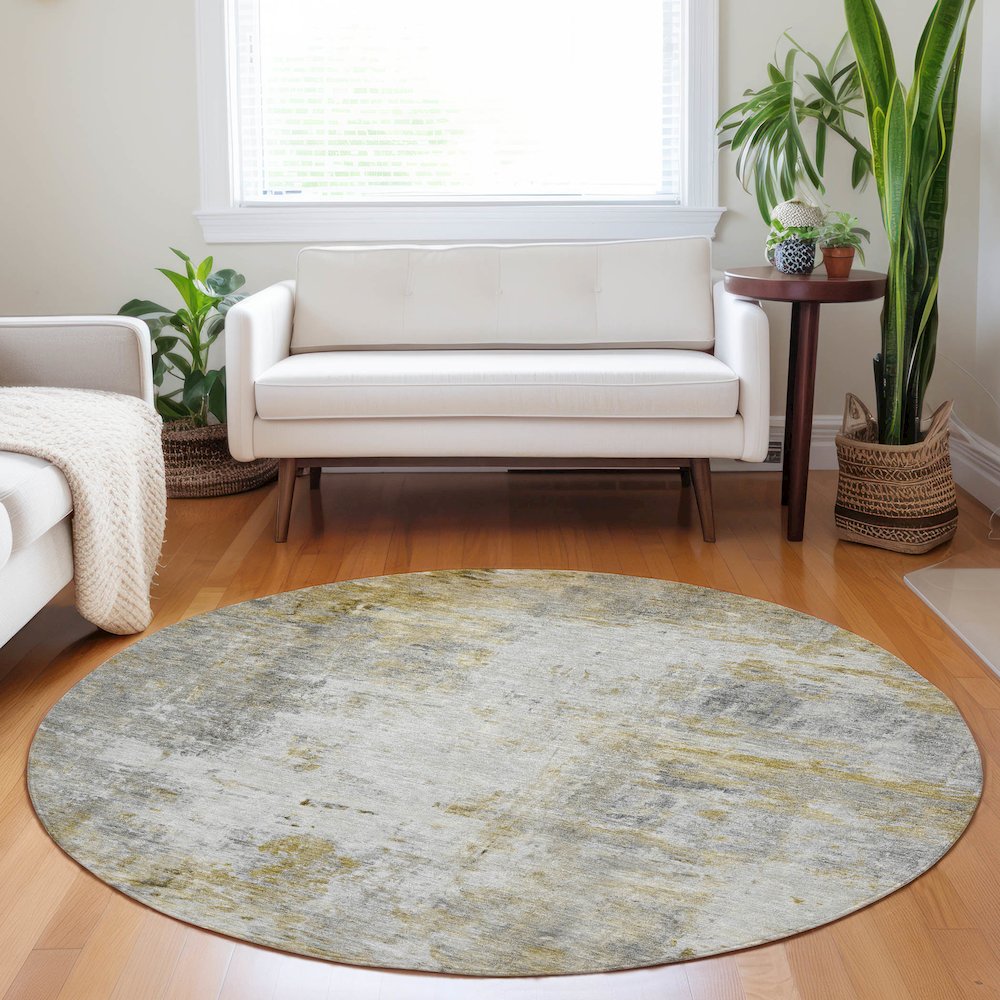 Luxury Washable Indoor/Outdoor Ravenna Taupe 8' x 8' Round Rug. Picture 5