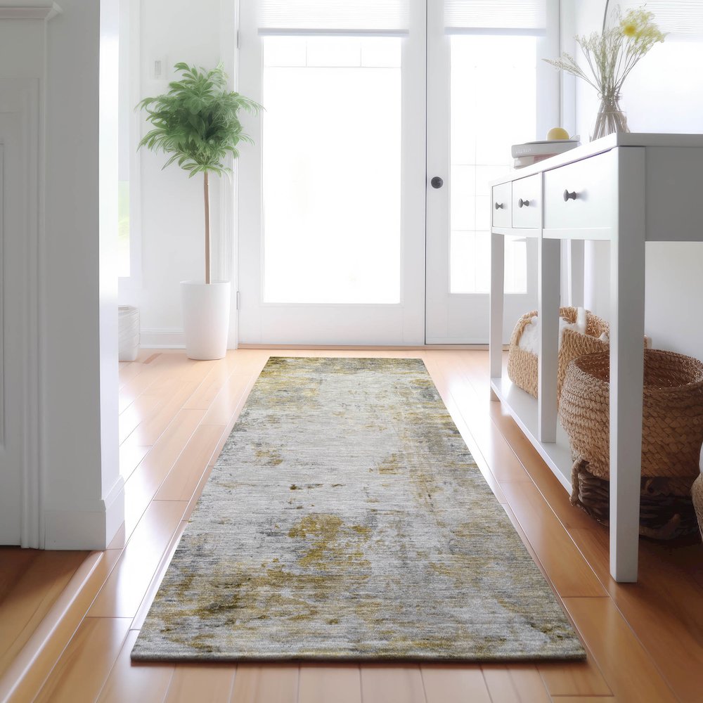 Luxury Washable Indoor/Outdoor Ravenna Taupe 2'3" x 7'6" Runner Rug. Picture 5
