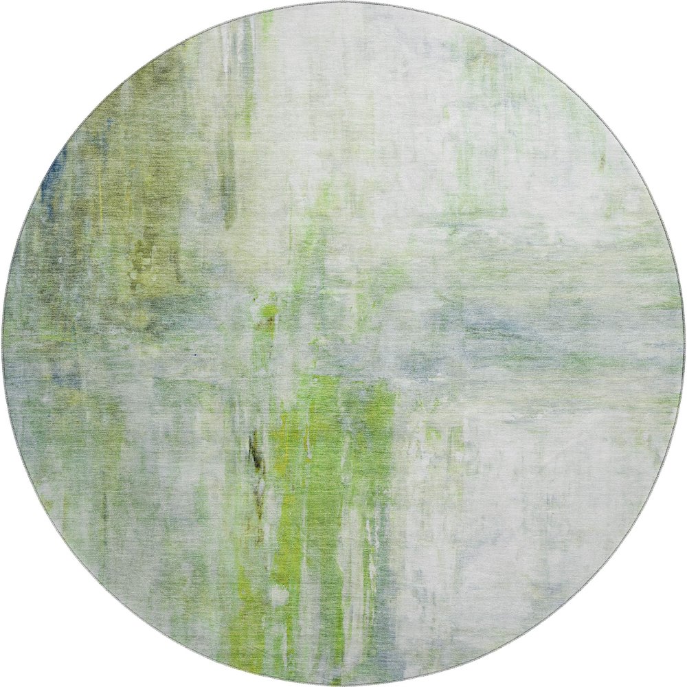 Luxury Washable Indoor/Outdoor Ravenna Aloe 8' x 8' Round Rug. Picture 1