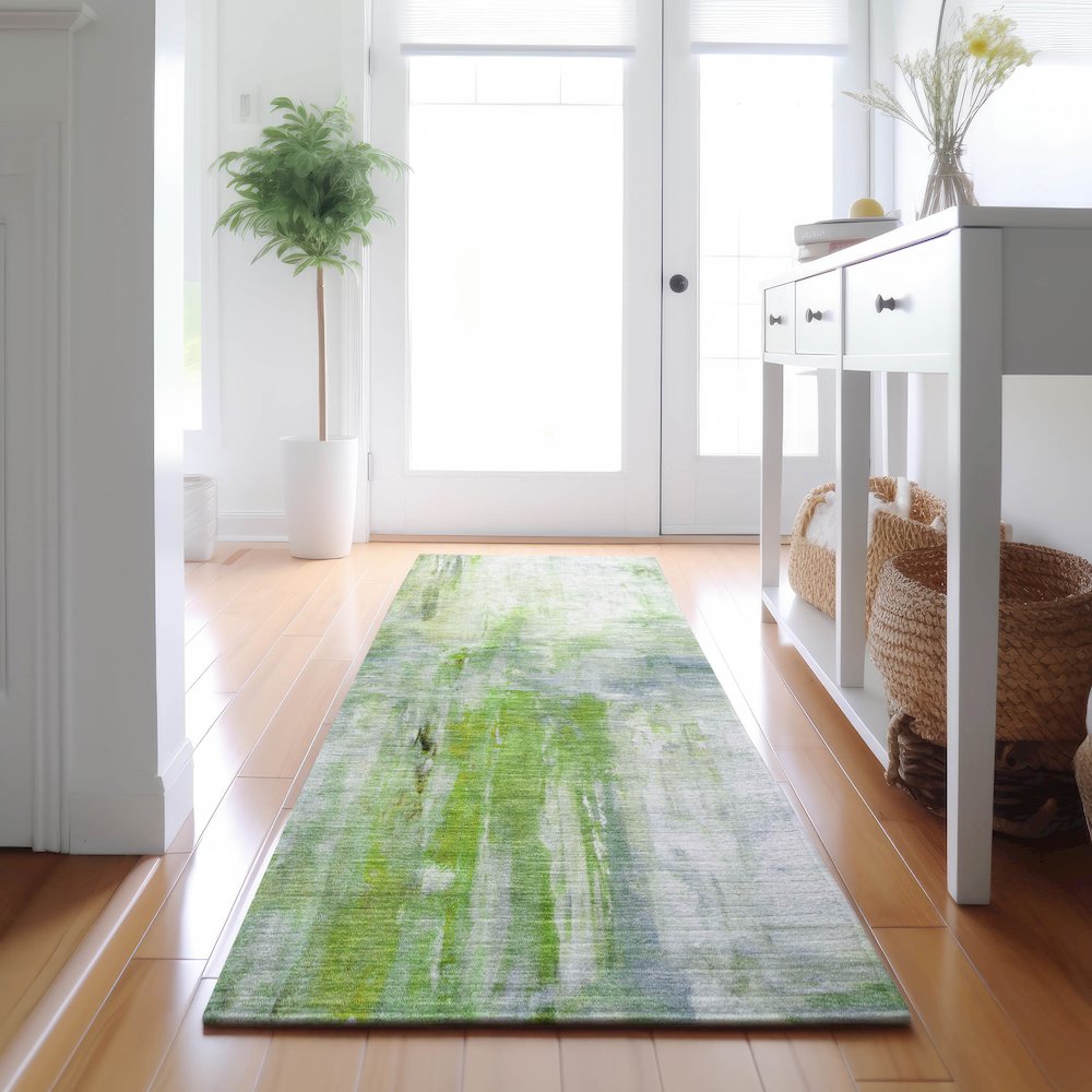 Luxury Washable Indoor/Outdoor Ravenna Aloe 2'3" x 7'6" Runner Rug. Picture 5