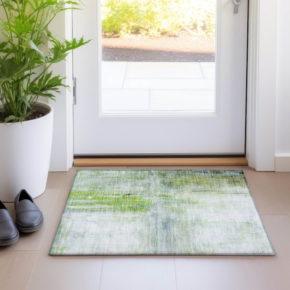 Luxury Washable Indoor/Outdoor Ravenna Aloe 1'8" x 2'6" Rug. Picture 5