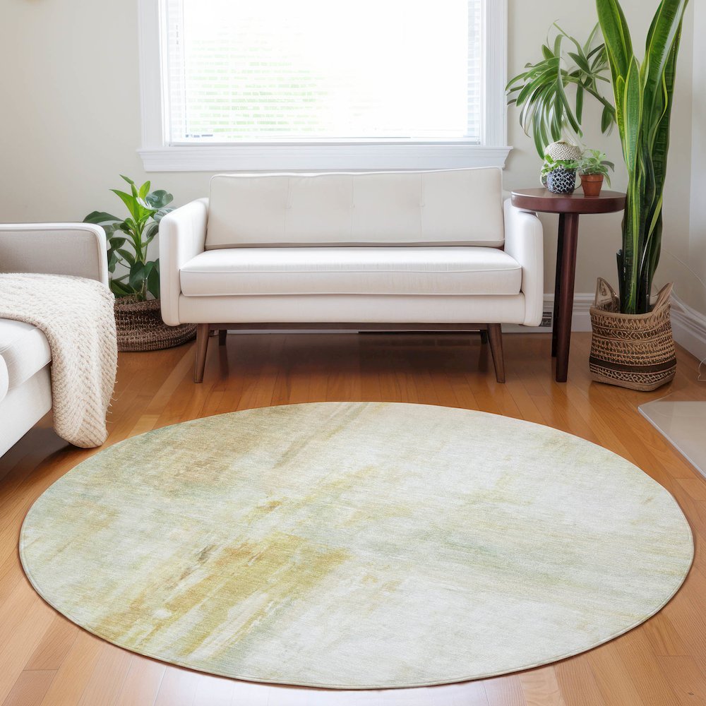 Luxury Washable Indoor/Outdoor Ravenna Linen 8' x 8' Round Rug. Picture 5