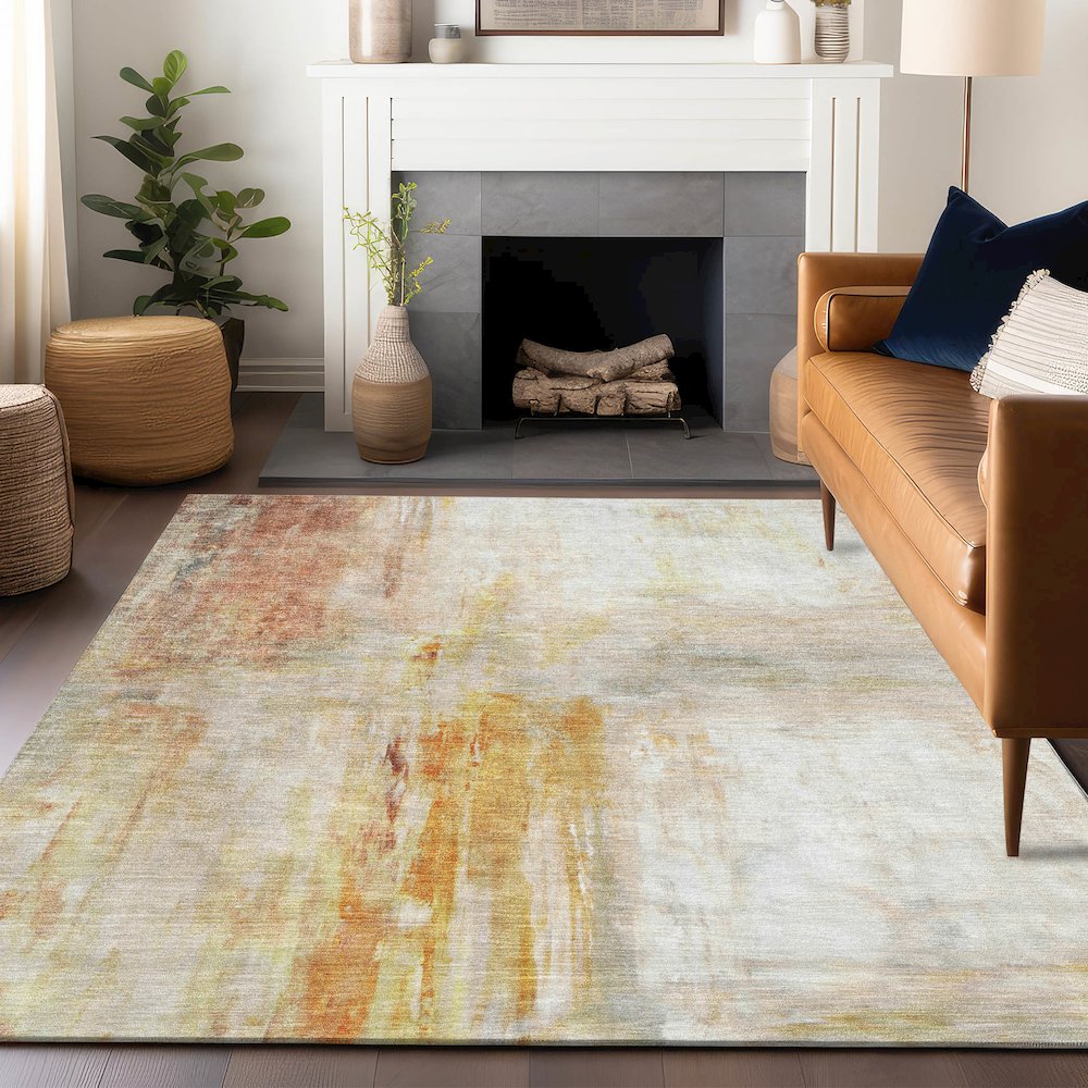 Luxury Washable Indoor/Outdoor Ravenna Paprika 2'6" x 3'10" Rug. Picture 6