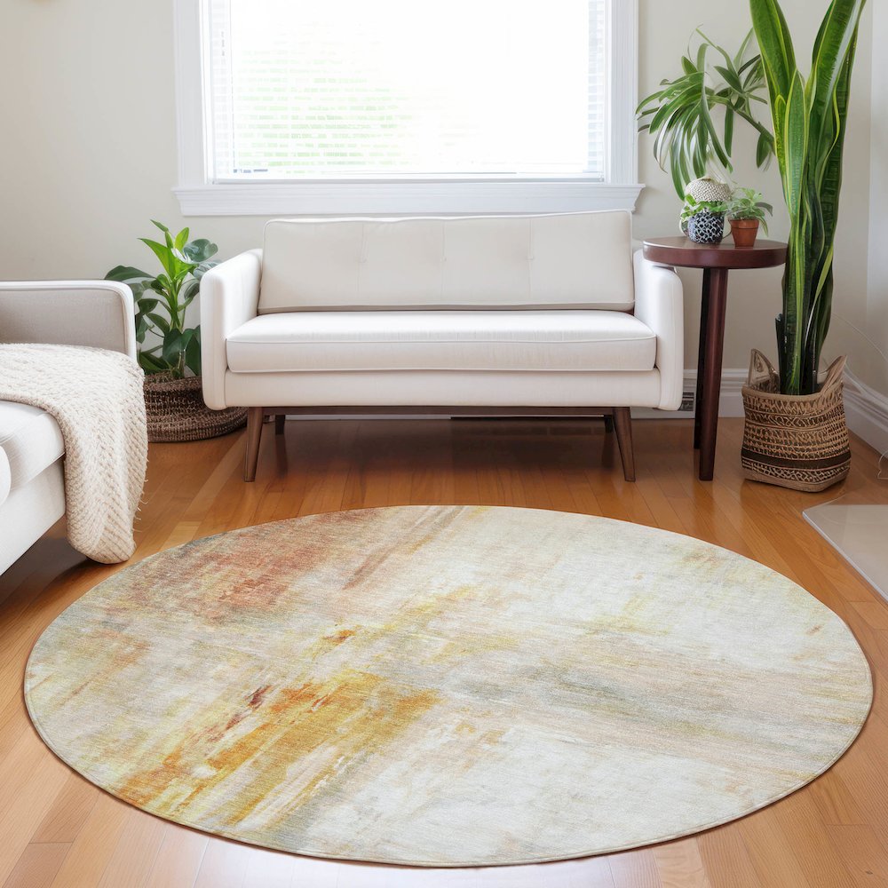 Luxury Washable Indoor/Outdoor Ravenna Paprika 8' x 8' Round Rug. Picture 5