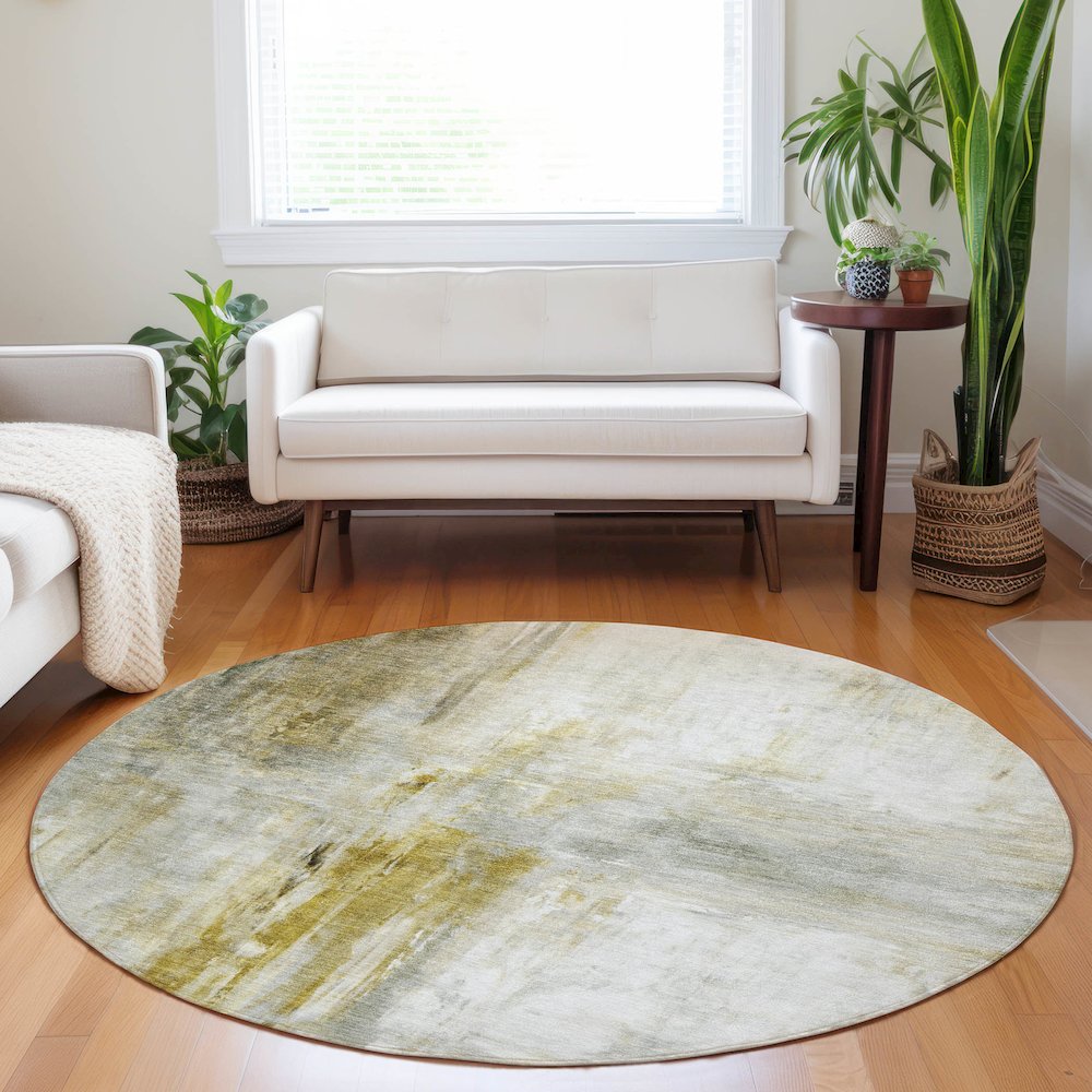 Luxury Washable Indoor/Outdoor Ravenna Taupe 8' x 8' Round Rug. Picture 5