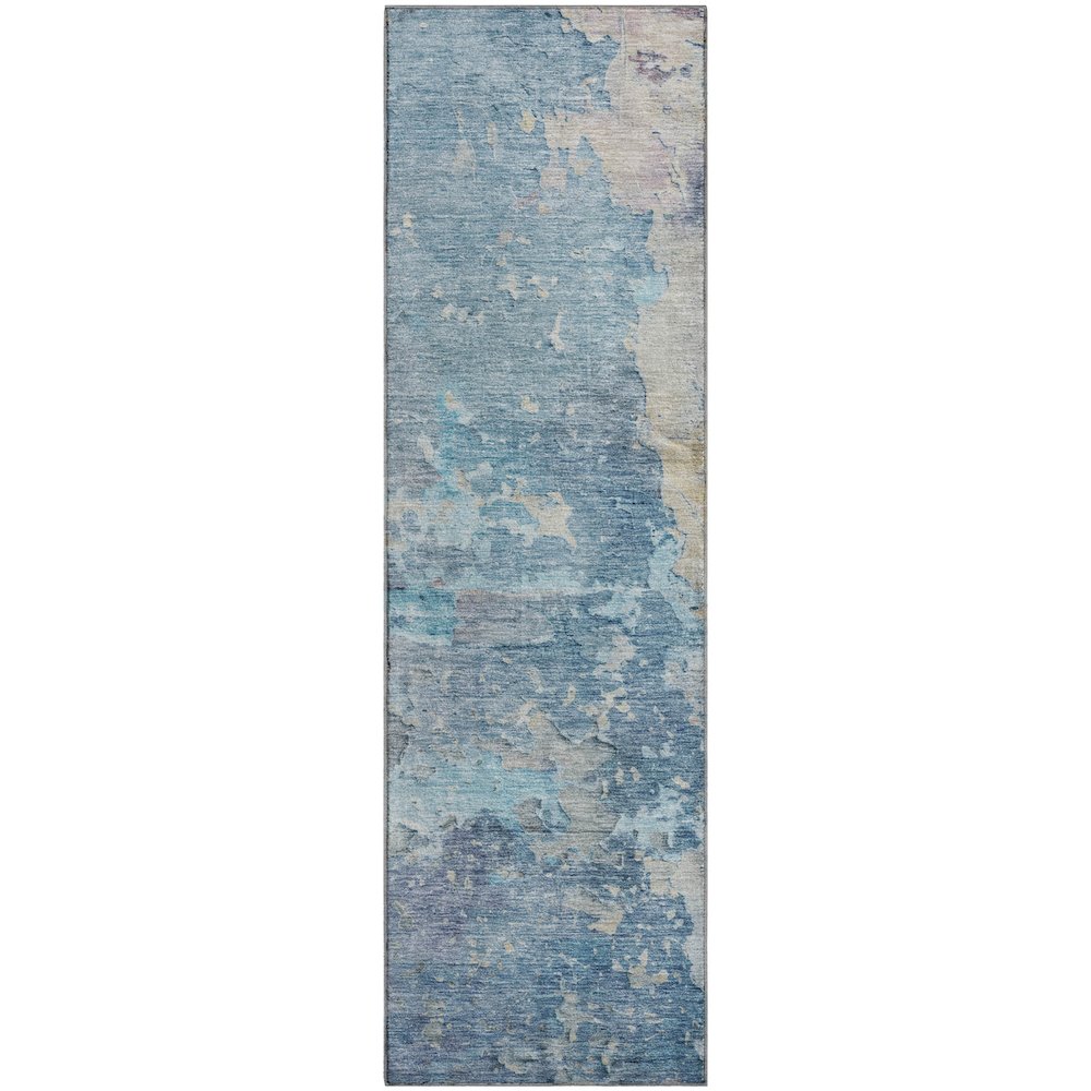 Luxury Washable Indoor/Outdoor Ravenna Blue 2'3" x 7'6" Runner Rug. Picture 1