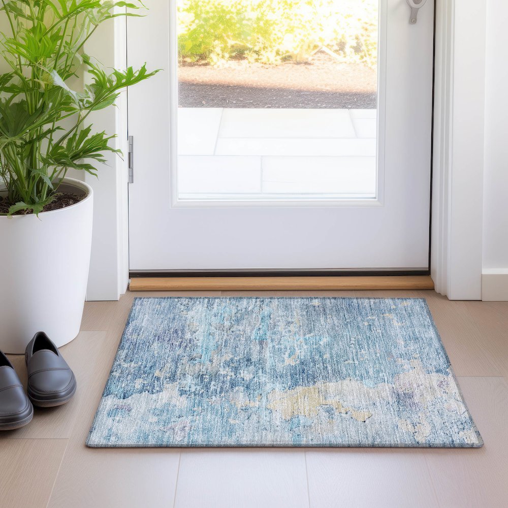 Luxury Washable Indoor/Outdoor Ravenna Blue 1'8" x 2'6" Rug. Picture 5