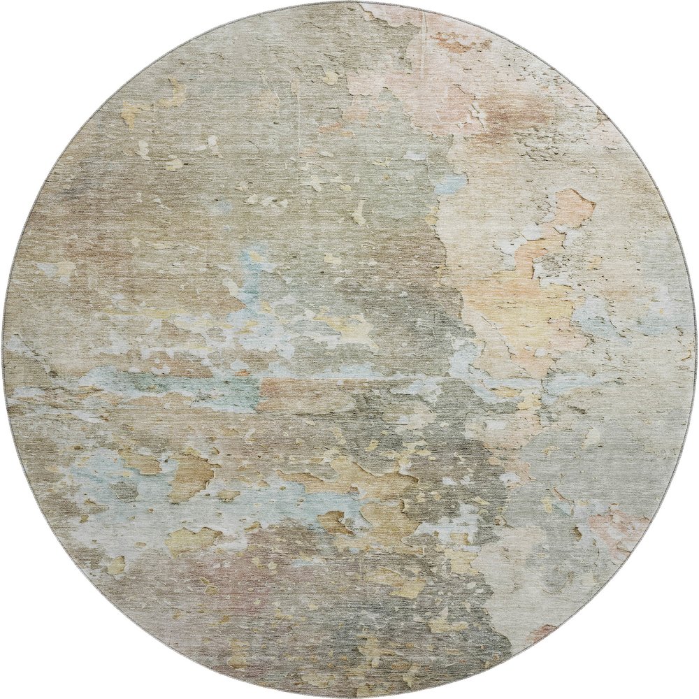 Luxury Washable Indoor/Outdoor Ravenna Brown 8' x 8' Round Rug. Picture 1