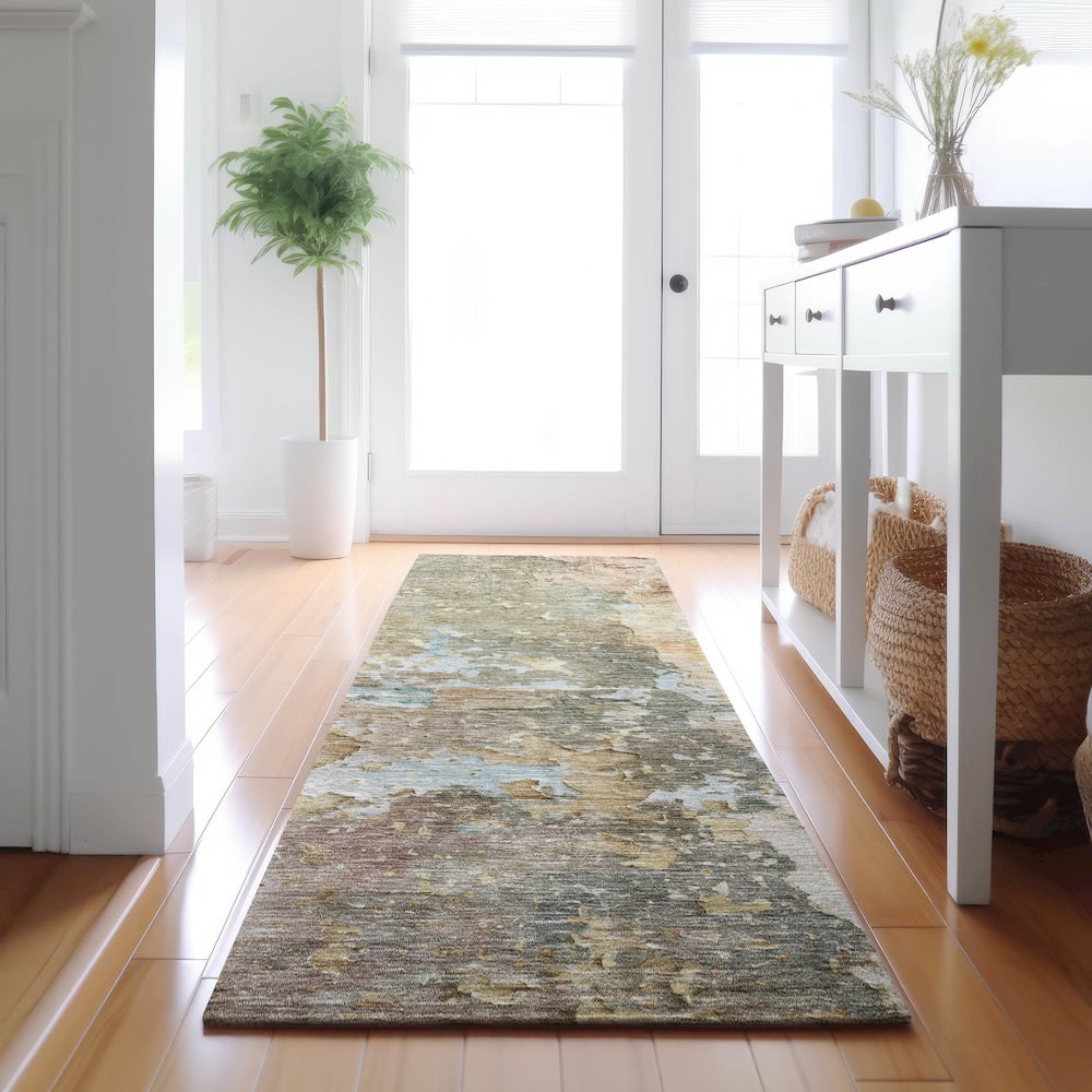 Luxury Washable Indoor/Outdoor Ravenna Brown 2'3" x 7'6" Runner Rug. Picture 5