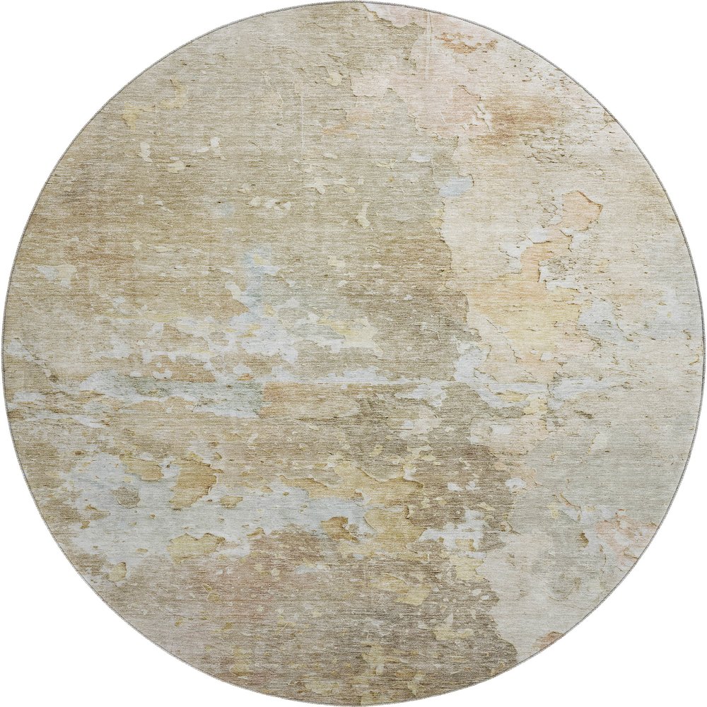 Luxury Washable Indoor/Outdoor Ravenna Khaki 8' x 8' Round Rug. Picture 1