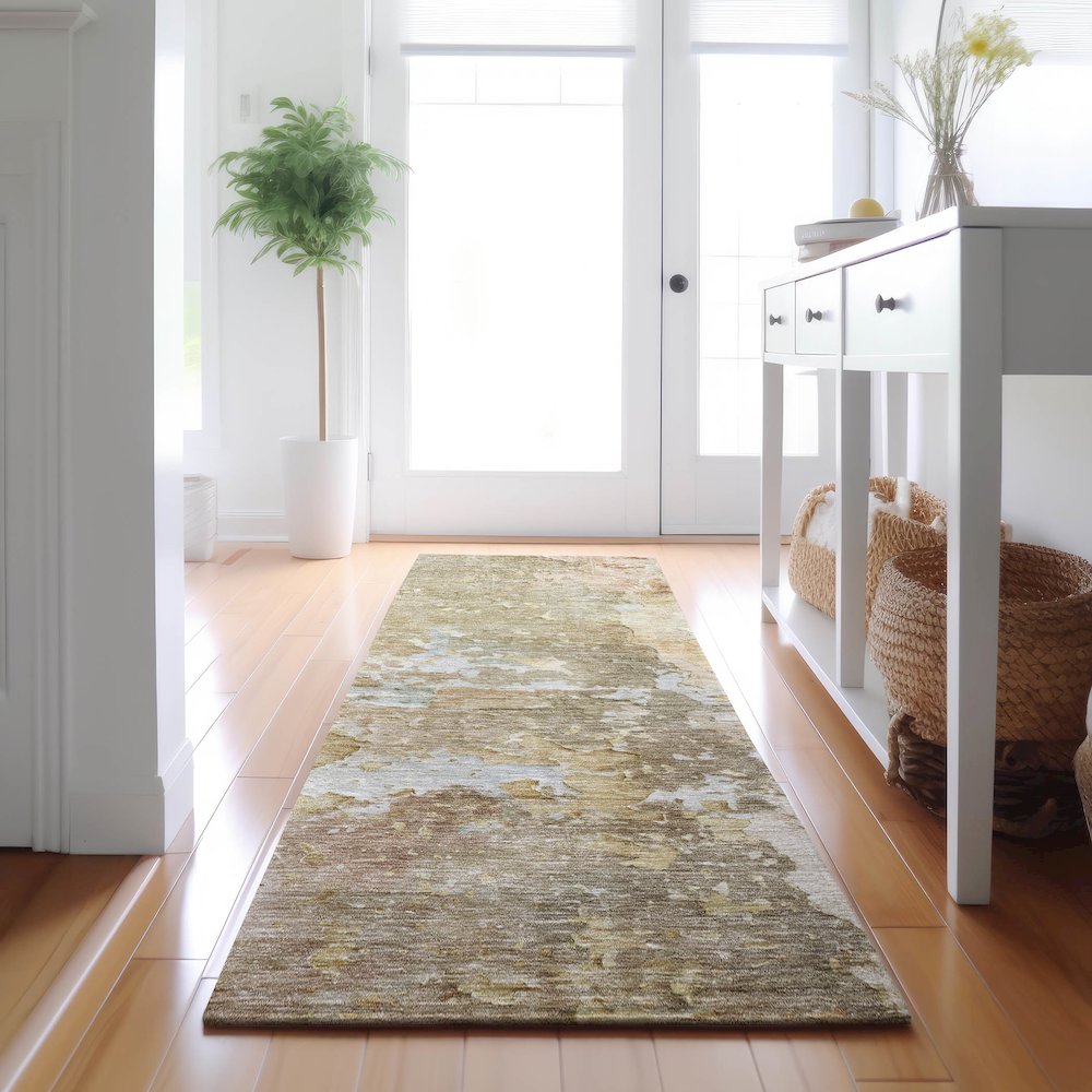 Luxury Washable Indoor/Outdoor Ravenna Khaki 2'3" x 7'6" Runner Rug. Picture 5