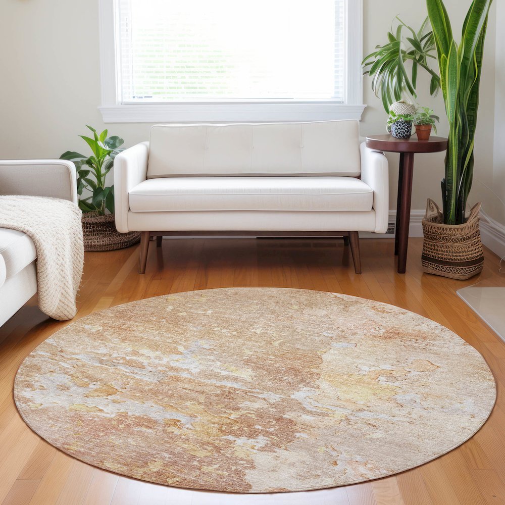 Luxury Washable Indoor/Outdoor Ravenna Salmon 8' x 8' Round Rug. Picture 5