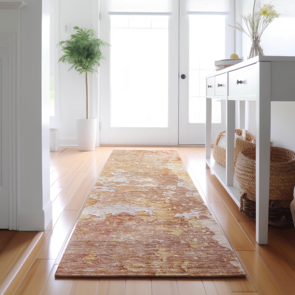 Luxury Washable Indoor/Outdoor Ravenna Salmon 2'3" x 7'6" Runner Rug. Picture 5