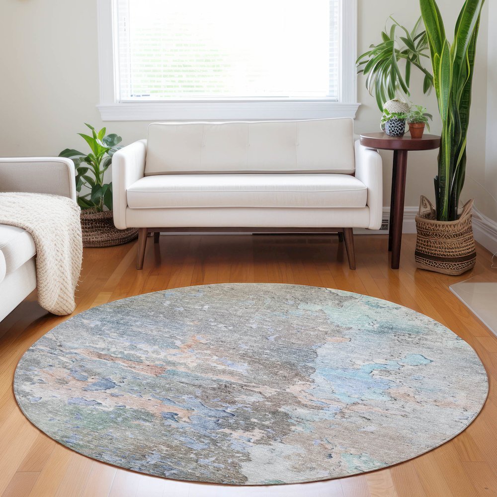 Luxury Washable Indoor/Outdoor Ravenna Taupe 8' x 8' Round Rug. Picture 5