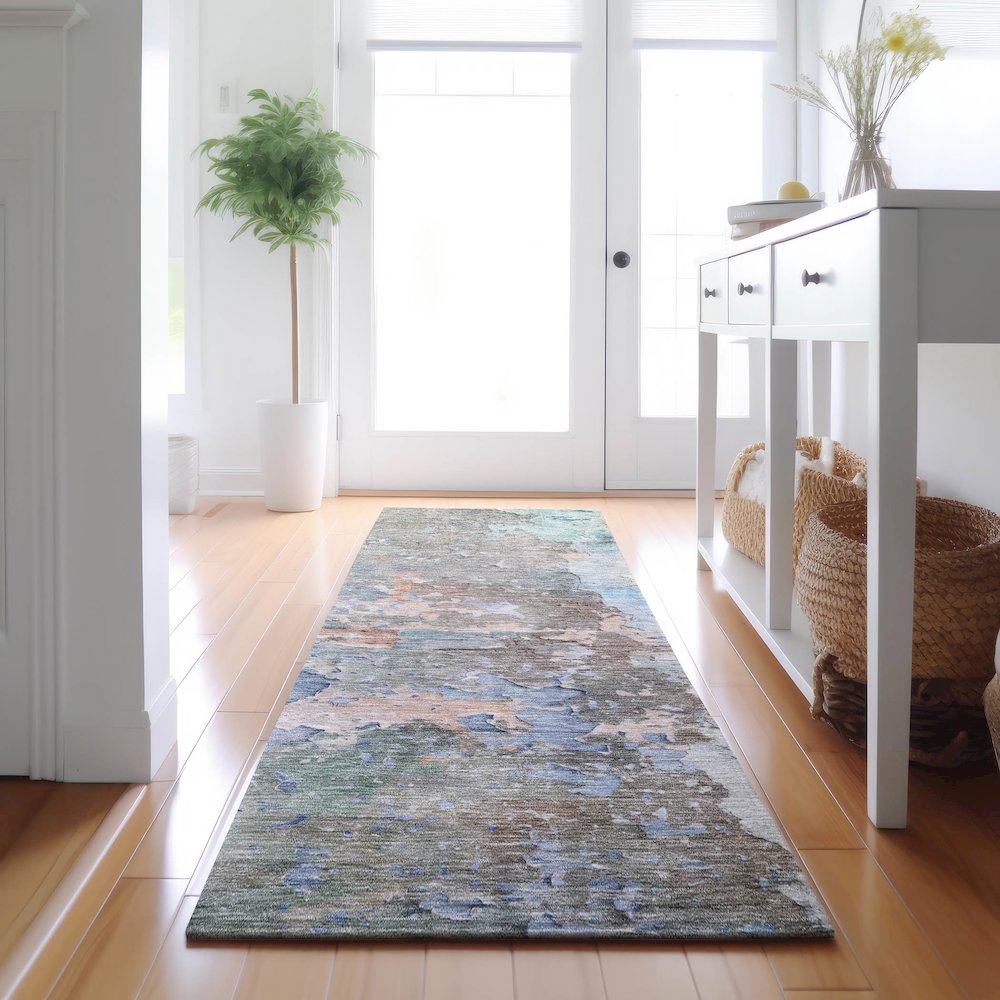 Luxury Washable Indoor/Outdoor Ravenna Taupe 2'3" x 7'6" Runner Rug. Picture 5