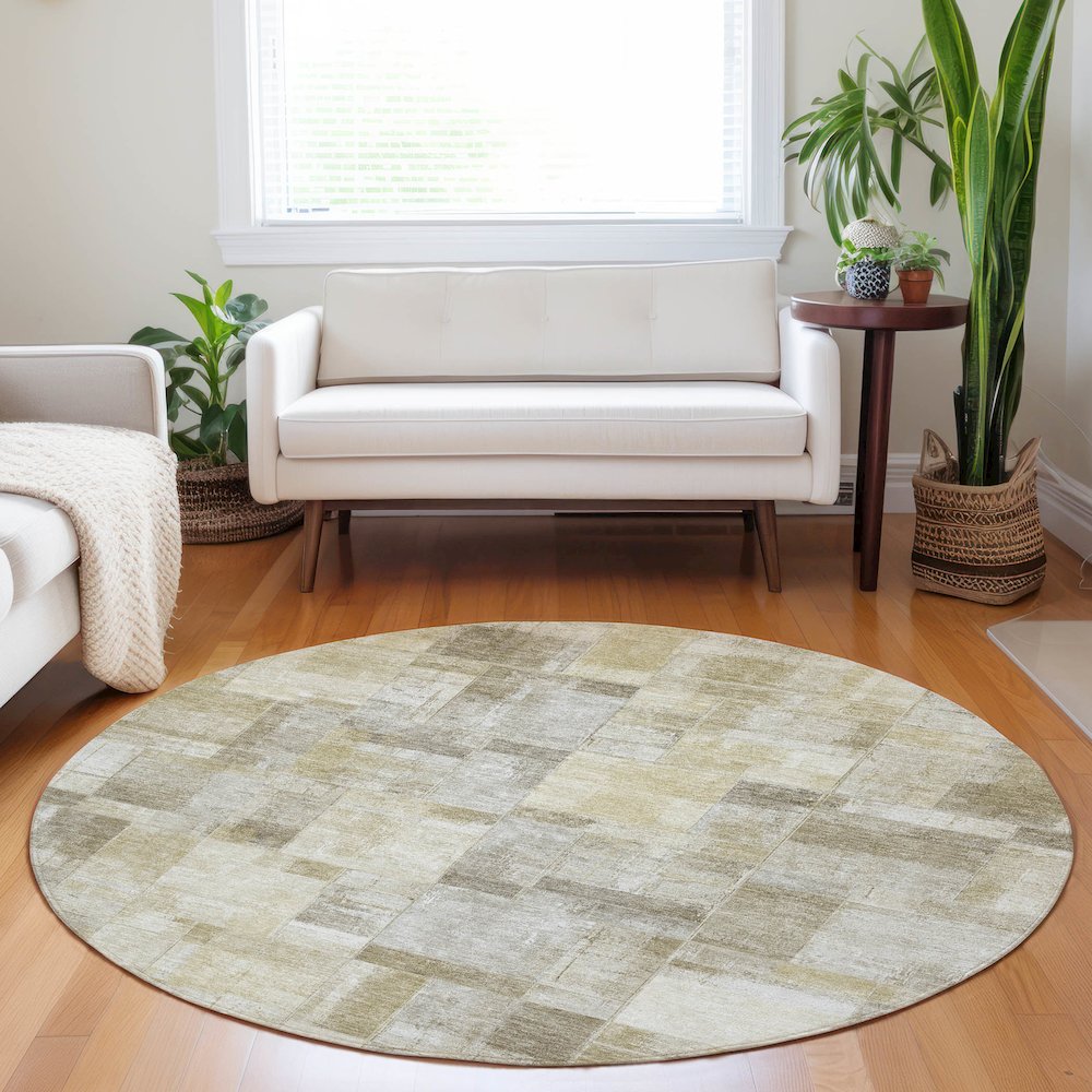 Luxury Washable Indoor/Outdoor Ravenna Beige 8' x 8' Round Rug. Picture 5