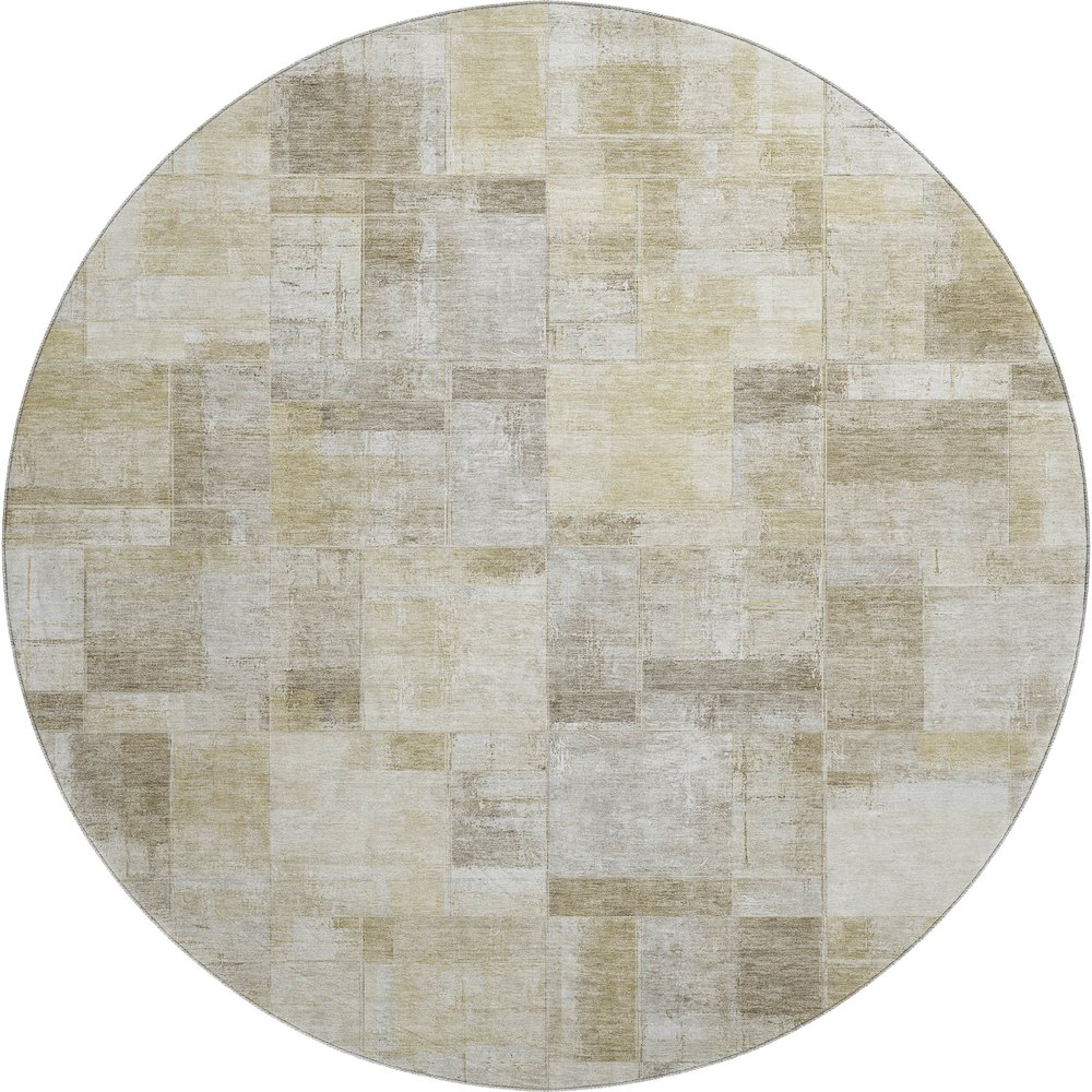 Luxury Washable Indoor/Outdoor Ravenna Beige 8' x 8' Round Rug. Picture 1