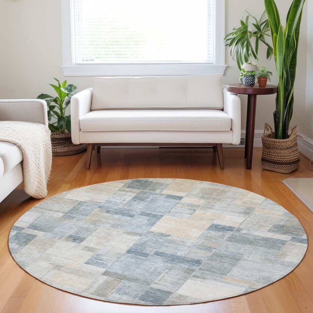 Luxury Washable Indoor/Outdoor Ravenna Denim 8' x 8' Round Rug. Picture 5