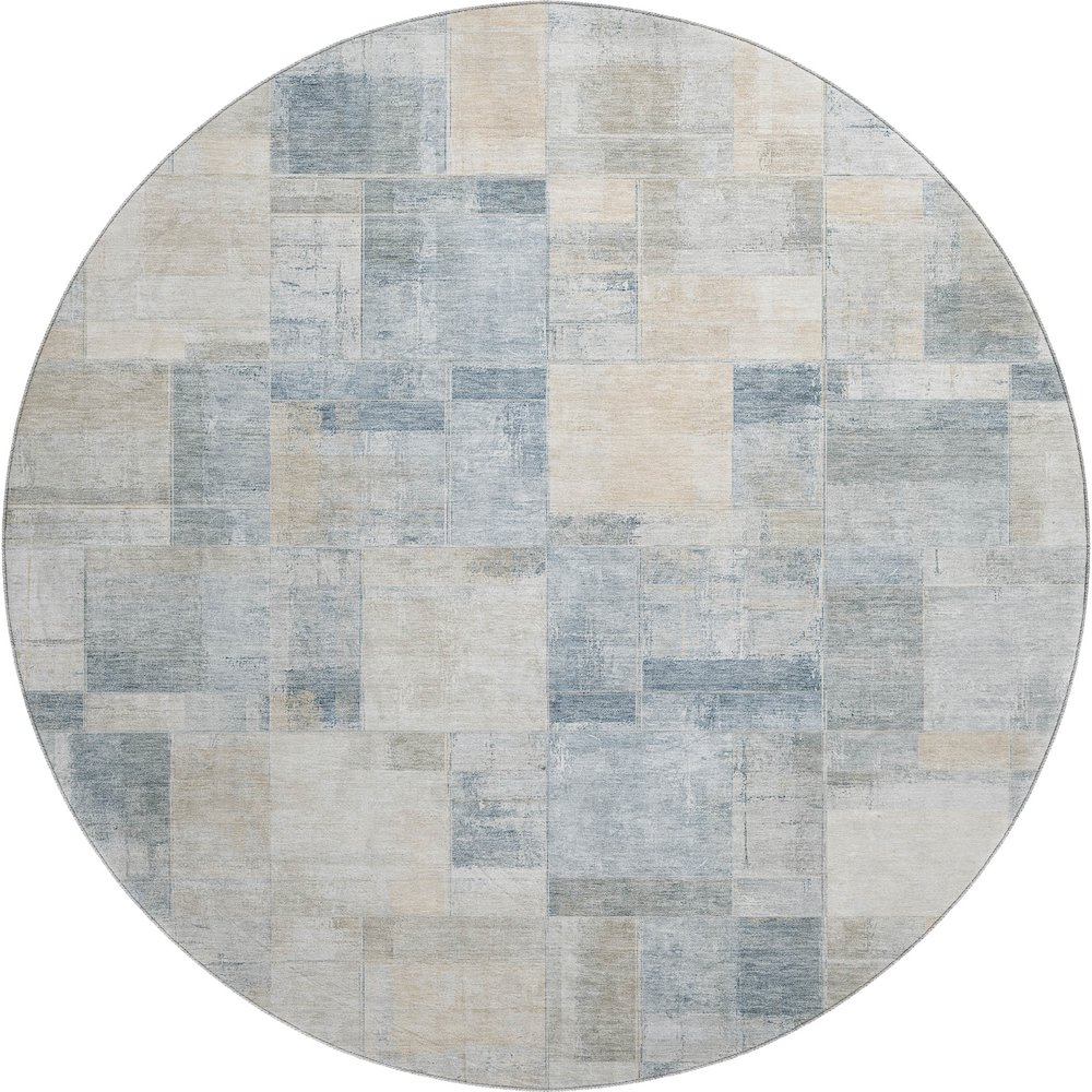 Luxury Washable Indoor/Outdoor Ravenna Denim 8' x 8' Round Rug. Picture 1