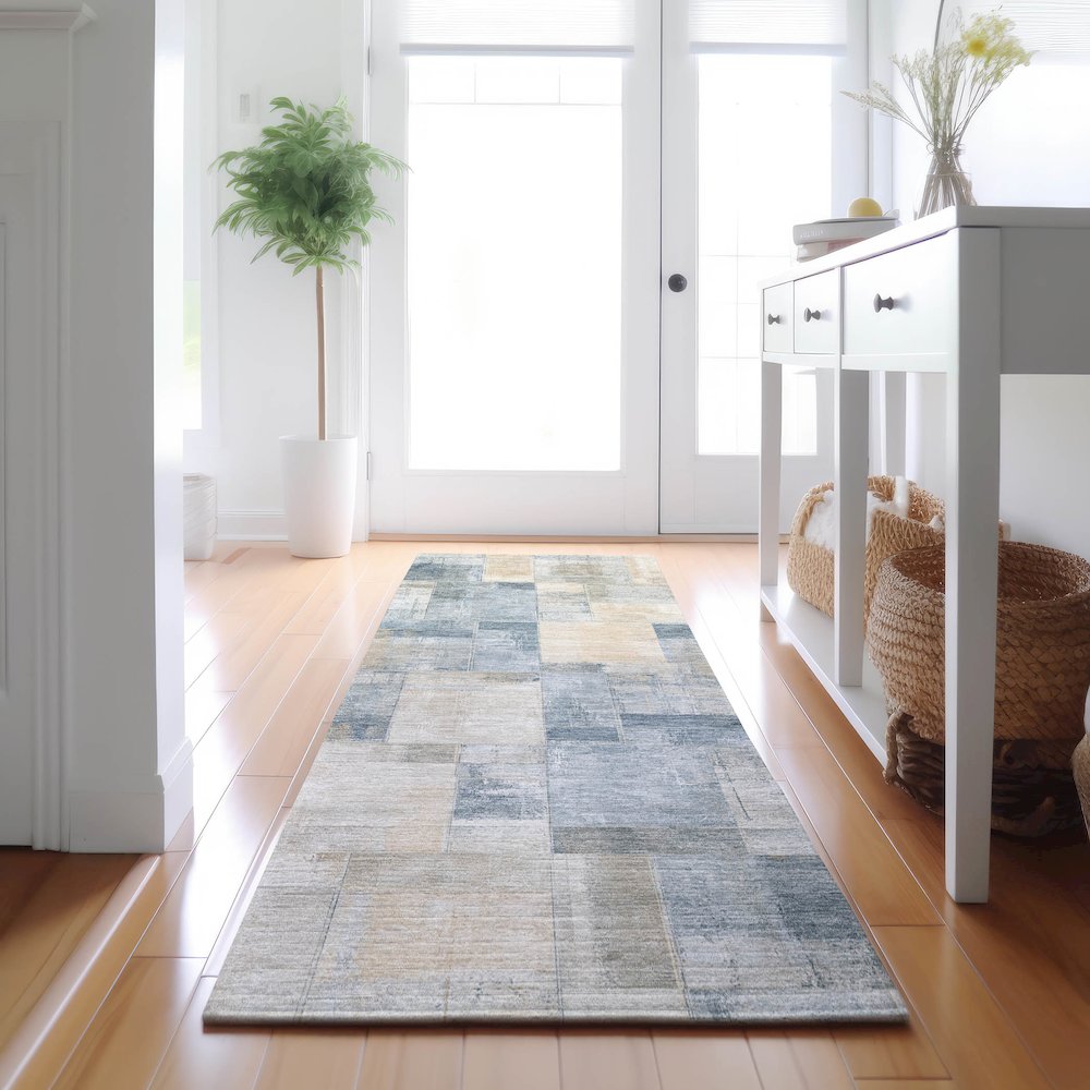 Luxury Washable Indoor/Outdoor Ravenna Denim 2'3" x 7'6" Runner Rug. Picture 5