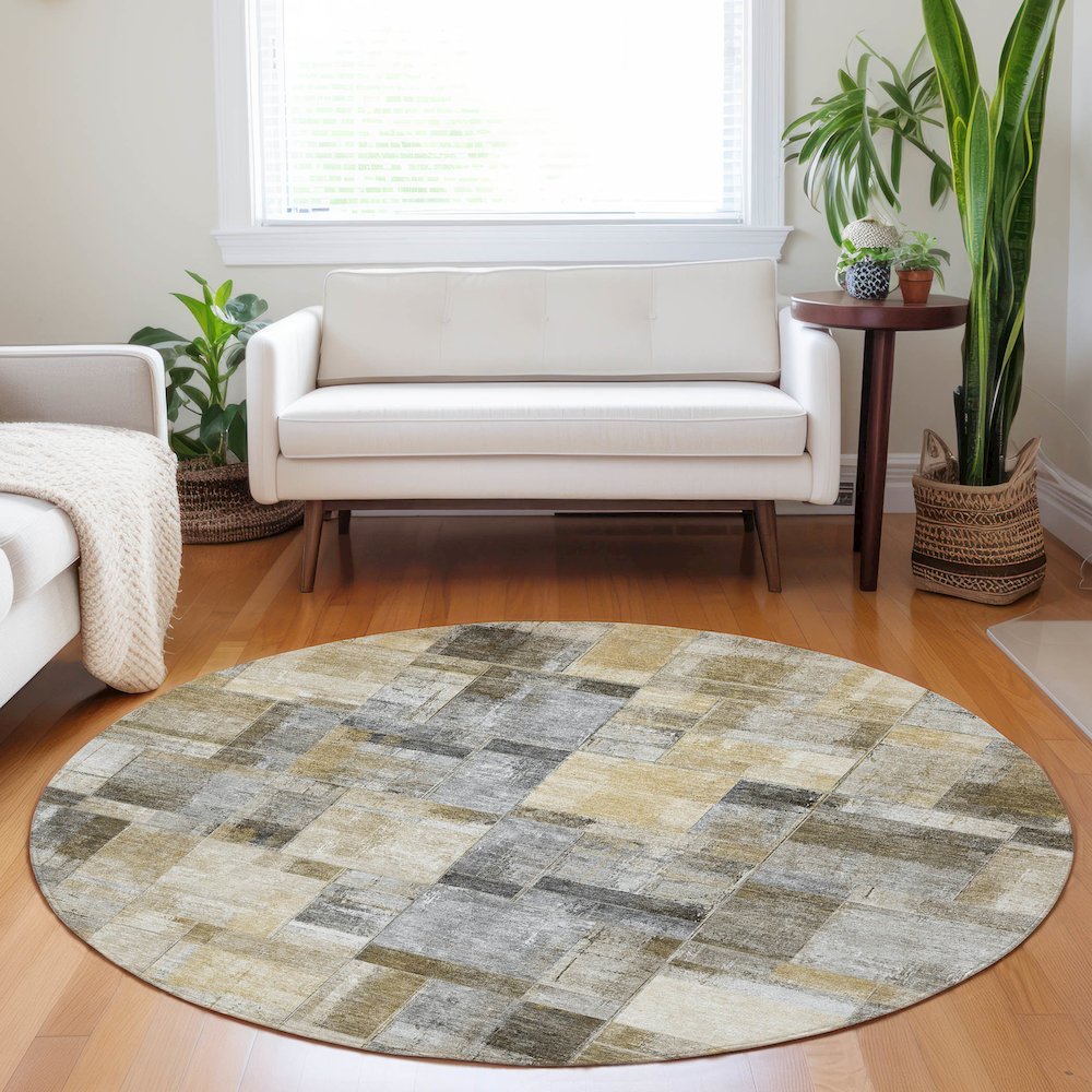 Luxury Washable Indoor/Outdoor Ravenna Granite 8' x 8' Round Rug. Picture 5