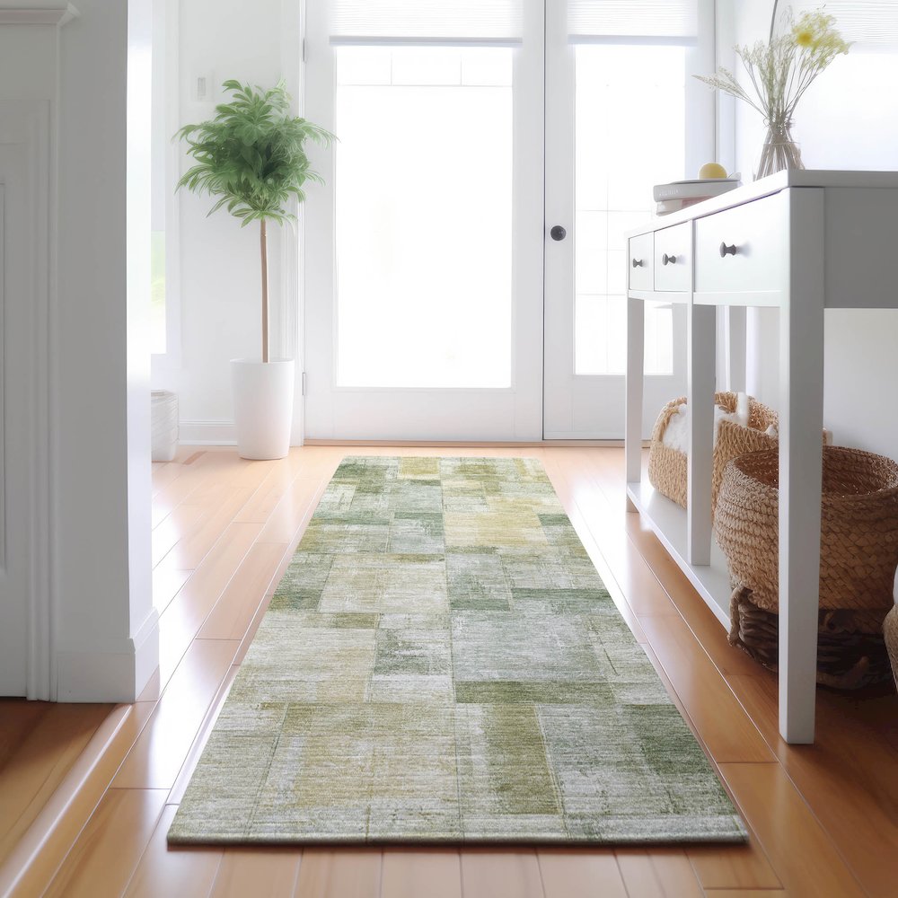 Luxury Washable Indoor/Outdoor Ravenna Sage 2'3" x 7'6" Runner Rug. Picture 5