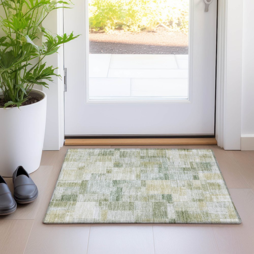 Luxury Washable Indoor/Outdoor Ravenna Sage 1'8" x 2'6" Rug. Picture 5