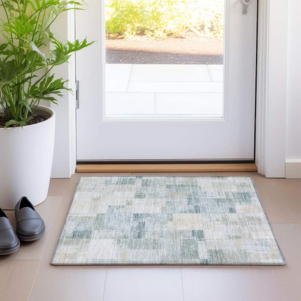 Luxury Washable Indoor/Outdoor Ravenna Seafoam 1'8" x 2'6" Rug. Picture 5