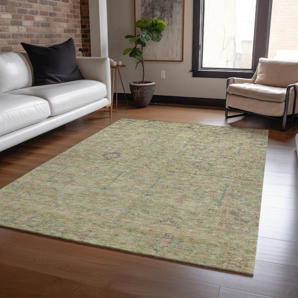 Luxury Washable Indoor/Outdoor Ravenna Aloe 2'6" x 3'10" Rug. Picture 5