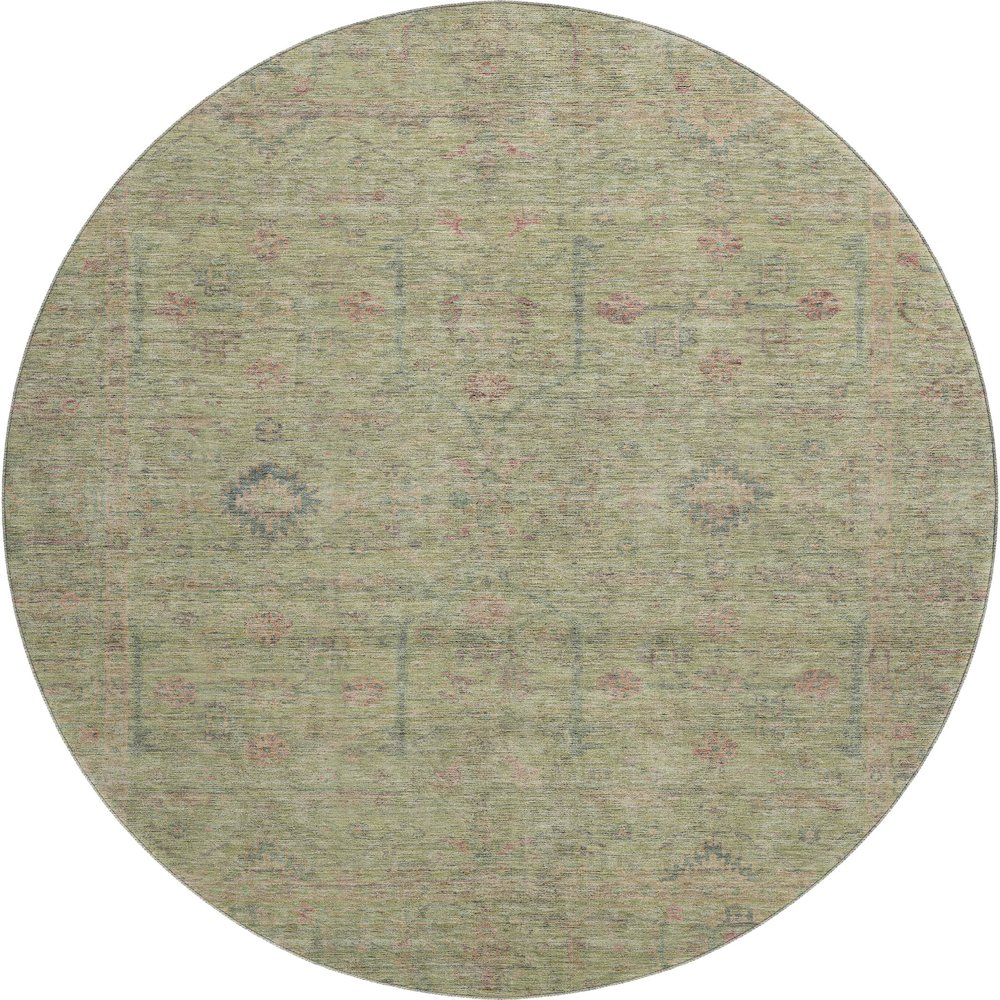Luxury Washable Indoor/Outdoor Ravenna Aloe 8' x 8' Round Rug. Picture 1