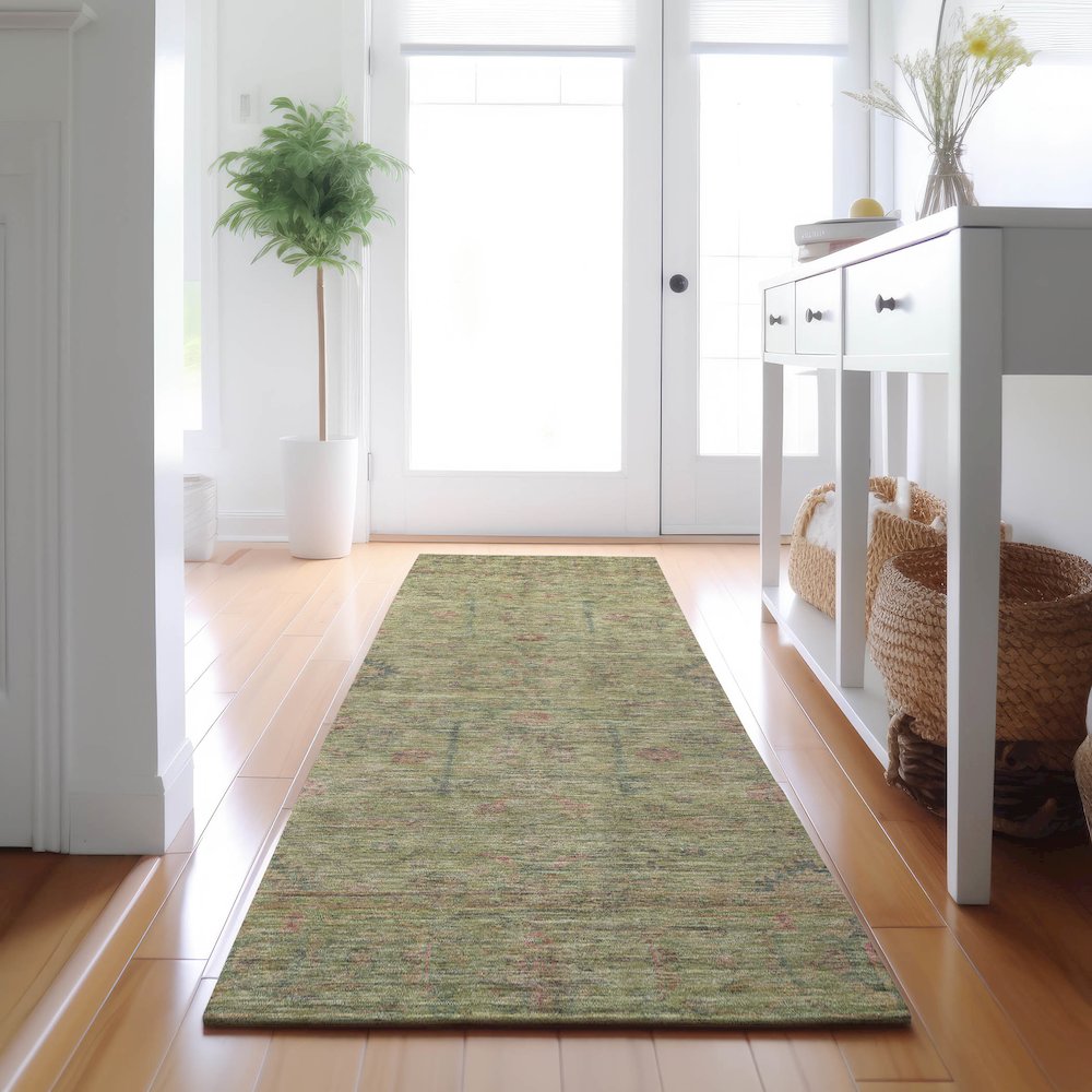 Luxury Washable Indoor/Outdoor Ravenna Aloe 2'3" x 7'6" Runner Rug. Picture 5